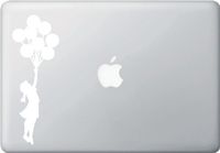 Flying Balloon Girl - Macbook or Laptop Decal Sticker (2.5"w x 7.5"h) (Color Variations Available) (WHITE)
