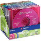 VERBATIM 94300 80-Minute/700MB 4x CD-RWs, Multicolored 20 pk with Slim Cases