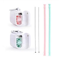 Reusable Silicone Collapsible Straws Food-Grade Portable Folding Drinking Straw Extra Long 9.84 in with 2 Cleaning Brushes&2 Carrying Case, BPA Free FDA Approved for Party Travel Household Outdoor