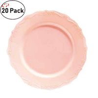 TigerChef Pink 7.5 Inch Salad Plates Heavy Duty Plastic Serendipity Dinnerware Disposable Bulk Party Supplies Hard Round Heavyweight Plates Lunch Dinner Wedding Birthday Pack Of 20 (7.5" Plates, Pink)