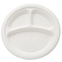 World Centric's 100% Biodegradable, 100% Compostable Bagasse 9" 3-Compartment Plates (Package of 125)