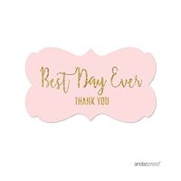 Andaz Press Blush Pink Gold Glitter Print Wedding Collection, Fancy Frame Label Stickers, Best Day Ever Thank You, 36-Pack