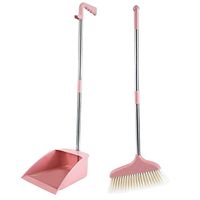 Broom and Dustpan With Long Handle Telescopic Up Windproof Multi-Function Broom And Dustpan Non-stick Hair Extra Long Handle Stainless Steel Rod Broom Set Home Kitchen Office Lobby Cleani