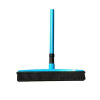 Rubber Broom Pet Hair Removal Device Telescopic Clean Sweeper Squeegee Scratch Bristle Long Push Broom (blue)