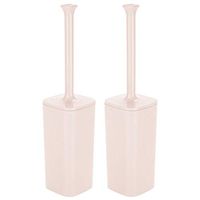 mDesign Modern Square Plastic Toilet Bowl Brush and Holder for Bathroom Storage and Organization, Compact Free-Standing Design, Covered Brush - Sturdy, Deep Cleaning, 2 Pack - Light Pink/Blush