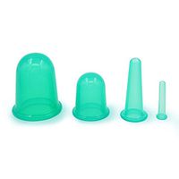 4pcs Silicone Cupping Cups, Family Body Massage Helper Anti Cellulite Vacuum,Include 1 x Medium Body Cup, 1 x Large Body Cup, 1 x Mini Eye Cup, 1 x Small Face Cup (Green)