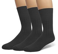 EMEM Apparel Men's Diabetic Circulatory Non-Binding Top Loose Top Casual Dress Crew Mid Calf Cotton Seamless Toe Hosiery Socks 3-Pack Black 10-13