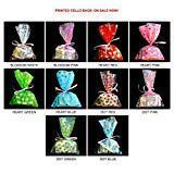Printed Cello BAGS-100EA/PACK, Bakery Cookie cellophane Bag, 3 Sizes, 10 Styles. (5X8 inch, Heart Green) ncKN21