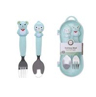 ZSJZHB Stainless Steel Cartoon Children's Fork Spoon Set, Portable Baby Slip Food Supplement Training Fork Spoon, Feeding Tableware, Portable Children's Products, Children's Tableware