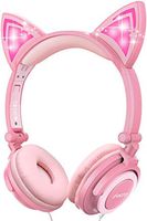 Cat Ear Headphones, Ifecco Kid Headphones Foldable Wired Headphones On-Ear Headsets Support 3.5 mm Audio Jack Headset with Glowing Light for Girls Children Gift, Pink