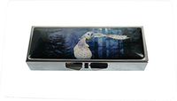 Hiutong Owl at Midnight Custom Rectangle Silver Glass Pill Case Decoration Metal Medicine Vitamin Tissue Unique Gift