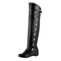 cobcob Clearance Shoes Women's Long Riding Boot,Ladies Zipper Buckle Rivet Mid Heel Leather Over Knee High Boot Black