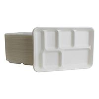 brheez Eco-Friendly 6 Compartment 8.5”x12.5” Disposable School Tray - Made from Bagasse Sugar Cane Fiber - Biodegradable, Compostable & Chemical Free - Pack of 50