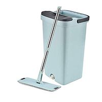 CWH&WEN Flat Mop and Bucket System with Wringer Self Cleaning and Flat Mop, 360° Rotating with Extended Adjustable Handle for Home Cleaning Floor and Tiles
