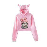 Women Casual Pullover Cat Print Long Sleeve Sweatshirts Hoodies Dress Top Blouse