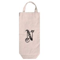 "N" Royal Initial Monogram Letter N Cotton Canvas Wine Bag Tote With Handles