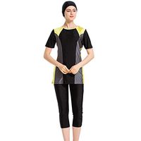 Gojendy Women's Classical Spliced Two Pieces Swimsuit for Muslim Short Sleeves Loosen Burkini with Cap (S, Black)