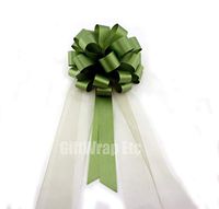 Olive Green Wedding Pull Bows with Tulle Tails - 8" Wide, Set of 6