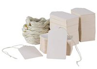 Gift Tags - 500-Pack Kraft Paper Tags with Jute Strings, Mini Tags, Writable Tags, Craft Hang Labels, Name Price Size Labels, for Wedding, Birthday, Holiday, Party Favor, White, 1.97 x 3.54 inches