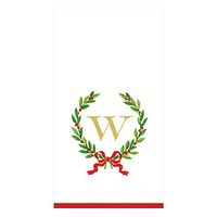 Caspari Christmas Laurel Wreath Paper Guest Towel Napkins in Letter W, 30 Napkins Included