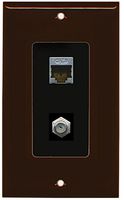 RiteAV Decorative 1 Gang Wall Plate (Brown/Black) 2 Port - Cat6 (Shielded) Coax (Black) - Bracket Included