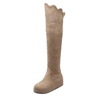 Goldweather Women Knee High Boots Fashion Casual Suede Wedge Pull On Winter Riding Boot (8.5,Beige)