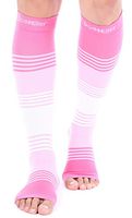 Doc Miller Premium Open Toe Compression Sleeve Dress Series 1 Pair 20-30mmHg Strong Support Graduated Sock Pressure Sports Running Recovery Shin Splints Varicose Veins (PinkPinkWhite, Large)