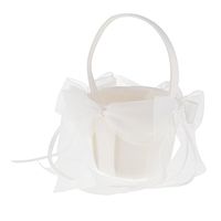 Homyl Beige Satin Flower Girls Basket with Large Organza Bows Ribbons 21x22cm