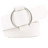 Andongnywell Women Round Buckle Belt Single Ring Buckle Leather Jeans Belt for Pants Waist Belts with O-Ring Buckle (White)