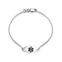 Oval Shape Medical Identification Doctors Engravable Medical Alert ID Bracelet For Women 925 Sterling Silver