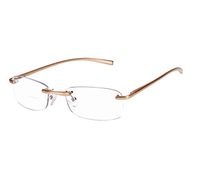 Rimless Spring Hanger Mens Women Gold Bifocal Reading Glasses Readers (Gold, 2.50)