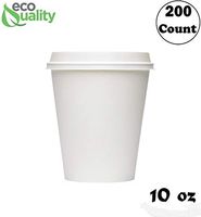 EcoQuality 10 oz White Hot Drink Paper Cups with White Dome Lids - 200 Count - Disposable Paper Coffee Cups perfect for Tea, Latte's, Coffee Shops, Restaurant Grade