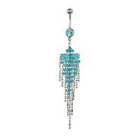 CZ Rhinestone Tassel Navel Dangle Button Belly Ring Bar Body Piercing Jewelry (Color - Blue)