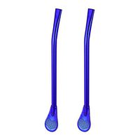 Drinking Straws for Birthday Party - Alisy 2Pcs Stainless Steel Drinking Tea Mate Straw Gourd Filter Spoon (Blue)