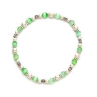 Cats Eye Light Green and White Magnetic Therapy Stretch Anklet (Size XSmall - 8.5")