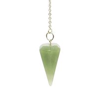 Dowsing Pendulum Made of Natural Green Aventurine Crystal for Divination Chakra Reiki. Pointed with Chain and Jewelry Pouch