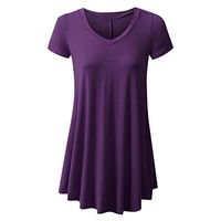 Meikosks Ladies Flowy Tops V Neck Short Sleeve T Shirt Solid Color Blouses Basic Pullover Purple