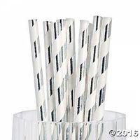 Paper Straws - Biodegradable Disposable Plastic Party Decorative straws (24, Silver Foil Striped)