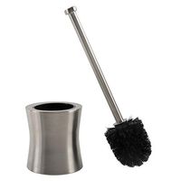 Bath Bliss Hour Glass Shape Weighted Bottom Toilet Brush & Holder Set, Hygienic Rust Resistant, Heavy Duty Brush, Silver