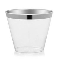 100 PCS 9 OZ Disposable Plastic Cups for Party Clear Plastic Cups Old Fashioned Tumblers (Silver)