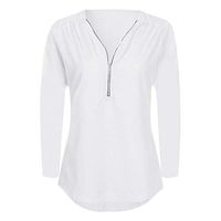 Kawaiine Womens Casual Long Sleeve V Neck Loose T-Shirt Blouse Tee Top White