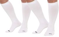 LISH 2 Pack Plain Jane Wide Calf Compression Socks - 15-25 mmHg Knee High Plus Size Support (White, M/L)