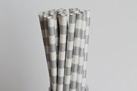 Silver Horizontal Striped Paper Straws (25)