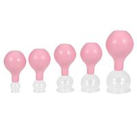 HEALLILY Body Massage Rubber and Glass Vacuum Cupping Cups Chinese Body Cupping Health Care 5PCS(Pink)