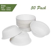 ZenCo Bagasse Rice Bowl - 50 Pack 8oz White Disposable Natural Sugarcane Heat Resistant Eco Friendly Paper Alternative Bowls (50 Count, 8oz)