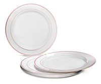 " OCCASIONS" 240 Plates Pack, Heavyweight Disposable Wedding Party Plastic Plates (10.5'' Dinner Plate, White & Rose Gold Rim)