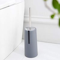 Flurries Compact Freestanding Toilet Brush & Holder Set - Bathroom Cleaning Tool - Bowl Cleaner for Storage and Organization - Covered Brush, Modern Base, Stainless Steel Long Handle (Gray)