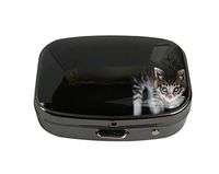 XUTAI Custom Personalized Square Stainless Steel Gun Silver Glass Travel Pill Case Vitamin Decoration Box (Animal Cat)