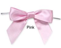 Pre-Tied PINK Satin Gift Bows 3.5" with Clear Twist Tie (pack of 50)