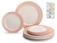 " OCCASIONS" 240 Plates Pack,(120 Guests) Heavyweight Wedding Party Disposable Plastic Plates -120x10.25'' Dinner+120x7.5'' Salad/Dessert (Rio Collection White & Pearled Pink Blush)